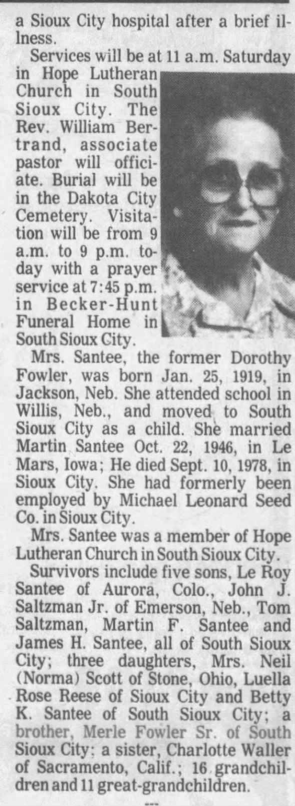 Obituary for Dorothy Santee